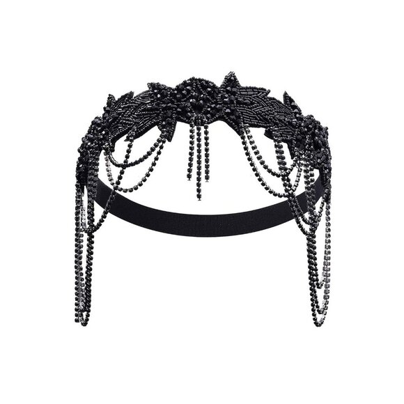 1920s Flapper Headpiece Beaded Chain Roaring 20s Gatsby Hair Accessory - Picture 6 of 6